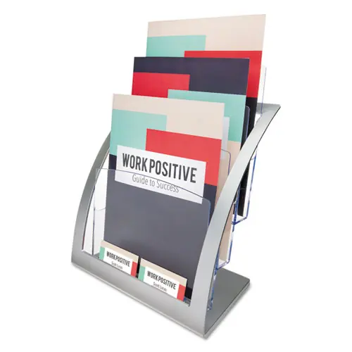 deflecto® 3-Tier Literature Holder, Leaflet Size, Silver