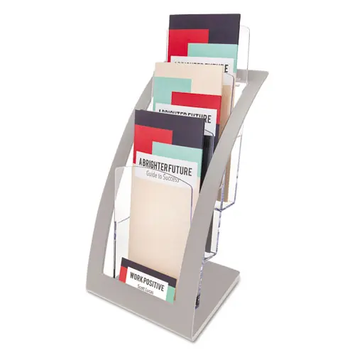 deflecto® 3-Tier Literature Holder, Leaflet Size, Silver