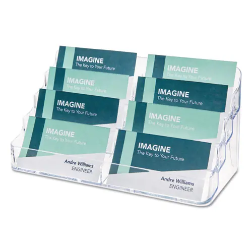 deflecto® 8-Pocket Business Card Holder, Plastic, Clear, 7.78" x 3.5" x 3.38"