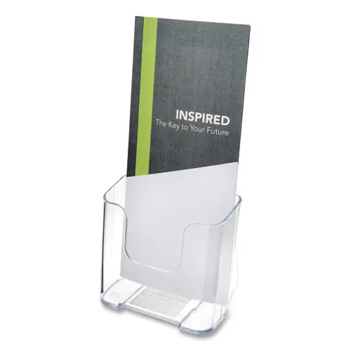 deflecto® DocuHolder, Leaflet Size, Clear, 4.37"W x 3.25"D x 3.87"H, Countertop/Wall-Mount