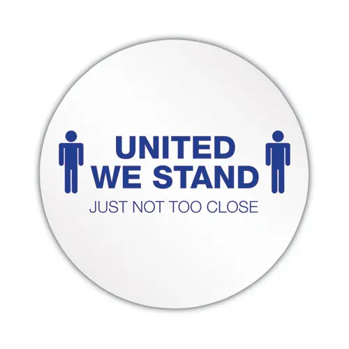 deflecto® Personal Spacing Discs, United We Stand, 20" Diameter, White/Blue, 50/Carton