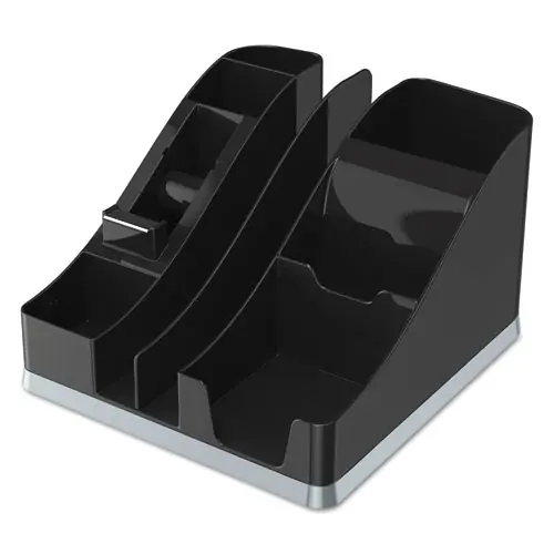 deflecto® Silhouettes All-In-One Caddy, 6 Compartments, Black/Silver