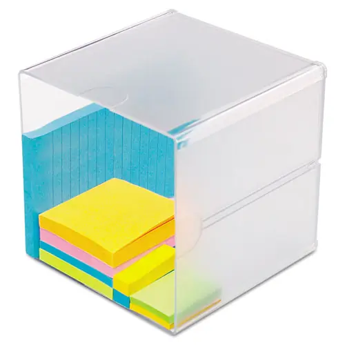 deflecto® Stackable Cube Organizer, 1 Compartment, Clear Plastic, 6" x 6" x 6"