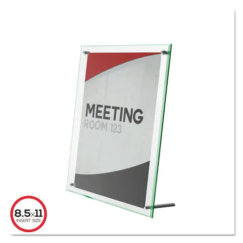 deflecto® Superior Image Beveled Edge Sign Holder, Letter Insert, Clear/Green-Tinted Edges