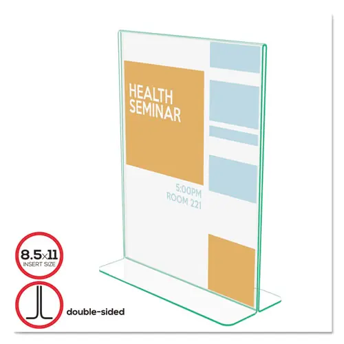 deflecto® Superior Image Premium Green Edge Sign Holder, 8.5 x 11 Insert, Clear/Green