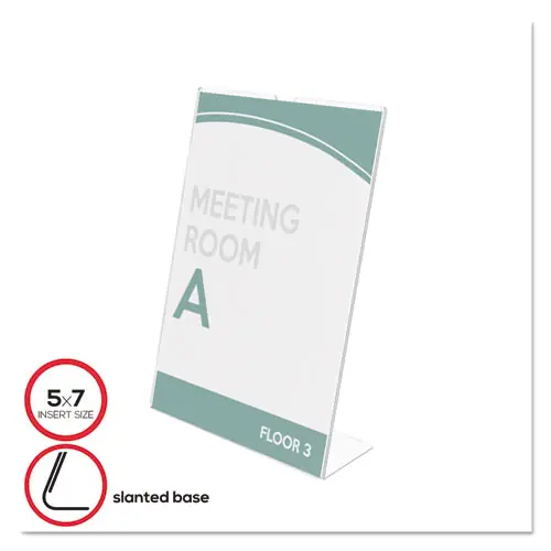 deflecto® Superior Image Slanted Sign Holder, Portrait, 5 x 7 Insert, Clear