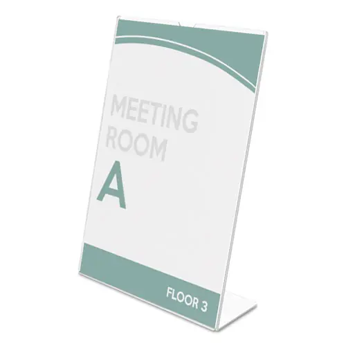 deflecto® Superior Image Slanted Sign Holder, Top Loading, Portrait, 8.5 x 11 Insert, Clear