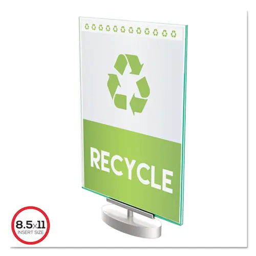 deflecto® Superior Image Swivel Sign Holder w/Green Edge, Silver Base