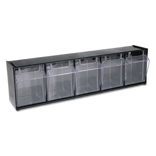 deflecto® Tilt Bin Interlocking Multi-Bin Storage Organizer, 5 Sections, Black/Clear