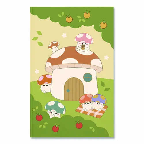 Denik Smoko Mushroom Garden Layflat Notebook, 1-Subject, Medium/College Rule, Green/Tan/Red Cover, 72 Sheets, 8 x 5 Inches