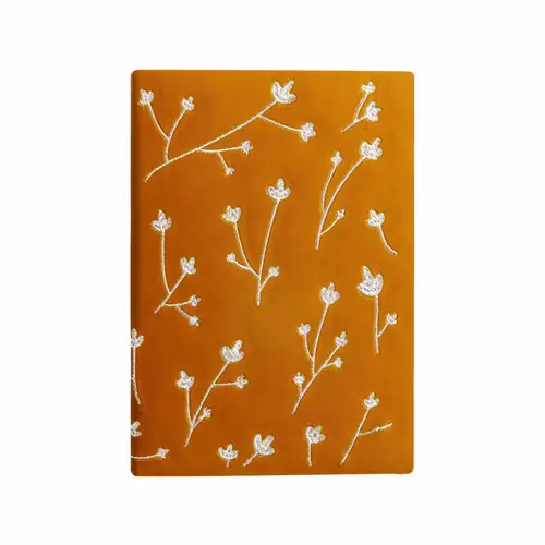 Denik Vegan-Leather Layflat Flexible Cover Journal, Samantha Branches/Leaves, College Ruled, Orange/Cream, 8" x 5.5", 72 Sheets