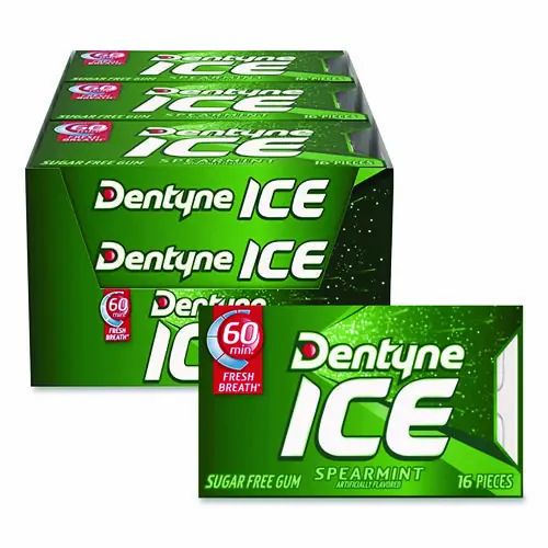 Dentyne Ice® Sugarless Gum, Spearmint, 16 Pieces per Pack, 9 Packs per Box