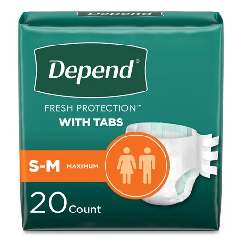 Depend® Incontinence Protection with Tabs, Small/Medium, 19" to 34" Waist, 20/Pack, 3 Packs/Carton