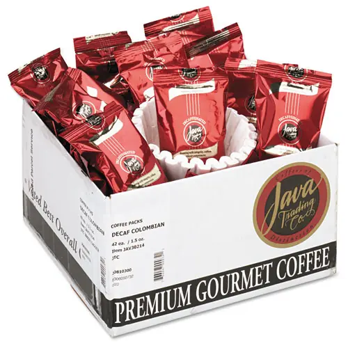 Distant Lands Coffee Coffee Portion Packs, Colombian Decaf, 1.5 oz, 42 Packs/Carton (Non-Stock Item - Extended Delivery Time)