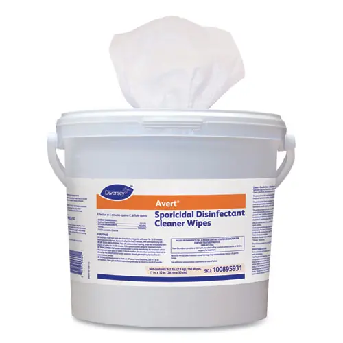 Diversey™ Avert Sporicidal Disinfectant Cleaner Wipes, Chlorine Scent, 160 Wipes/Canister, 4 Canisters/Carton