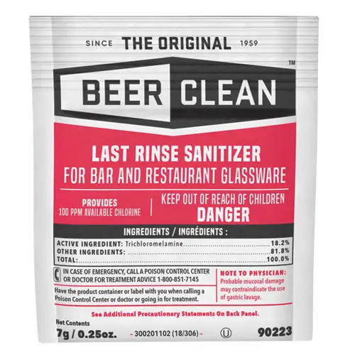 Diversey™ Beer Clean Last Rinse Glass Sanitizer, Powder, 0.25 oz Packet, 100/Carton