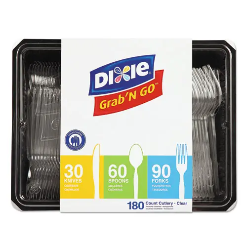 Dixie® Combo Pack, Heavyweight Clear Plastic Utensils, 90 Forks, 30 Knives, 60 Spoons, 1,800/Carton