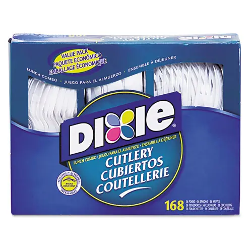 Dixie® Combo Pack, Tray with White Plastic Utensils, Heavyweight, Fork/Knife/Spoon, 168/Pack, 6 Packs/Carton
