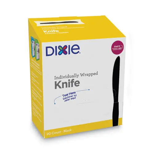 Dixie® Grab'N Go Wrapped Cutlery, Knife, Plastic, Black, 90/Box