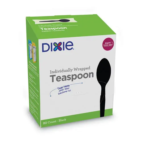 Dixie® Grab'N Go Wrapped Cutlery, Spoon, Plastic, Black, 90/Box