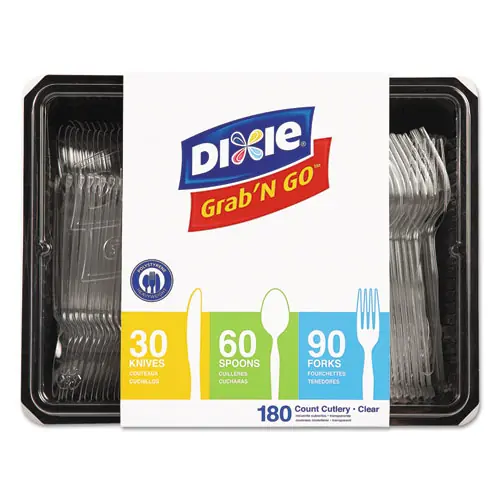 Dixie® Heavyweight Polystyrene Cutlery, Fork/Knife/Spoon, Plastic, Clear, 180/Pack, 10 Packs/Carton