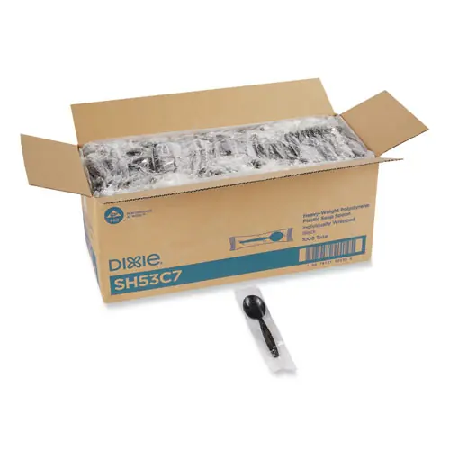 Dixie® Individually Wrapped Heavyweight Soup Spoons, 5.75", Plastic, Black, 1,000/Carton