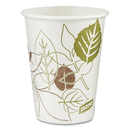 Dixie® Pathways Paper Hot Cups, 8 oz, White/Brown, 25/Bag, 20 Bags/Carton