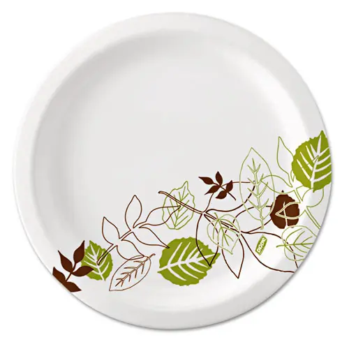 Dixie® Pathways Soak Proof Shield Heavyweight Paper Plates, WiseSize, 10.13" dia, Green/Burgundy, 500/Carton