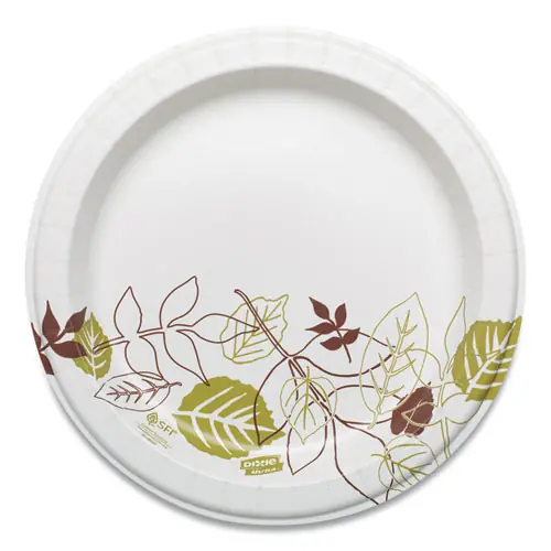 Dixie® Pathways Soak Proof Shield Heavyweight Paper Plates, WiseSize, 8.5" dia, Green/Burgundy, 500/Carton