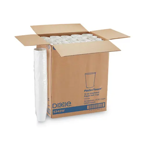 Dixie® PerfecTouch Hot/Cold Cups, 12 oz, Paper, White, 50/Bag, 20 Bags/Carton