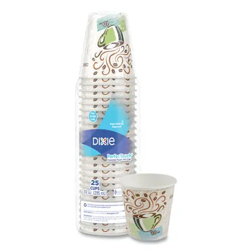 Dixie® PerfecTouch Paper Hot Cups, 10 oz, Coffee Haze Design, 25/Pack