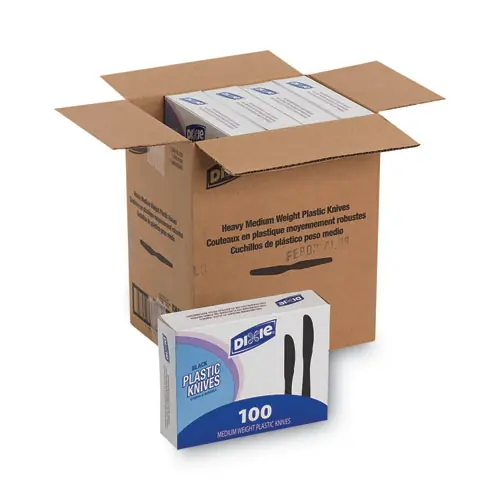Dixie® Plastic Tableware, Heavy Mediumweight Knife, Black, 100/Box, 10 Boxes/Carton