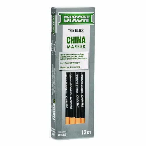 Dixon® China Marker, Black, Thin Lead, 12/Pack