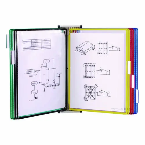 djois® by Tarifold Wall Unit Reference Starter Set, 10 Panels with Assorted Color Borders, White Base