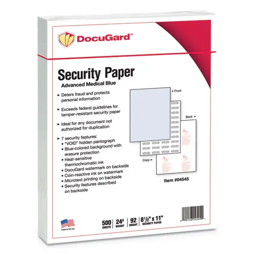 DocuGard™ Medical Security Papers, 24 lb, 8.5 x 11, Blue, 500 Sheets