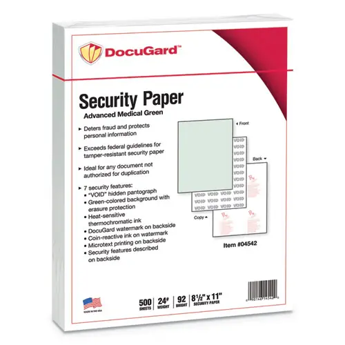 DocuGard™ Medical Security Papers, 24 lb Bond, 8.5 x 11, Green, 500 Sheets/Ream