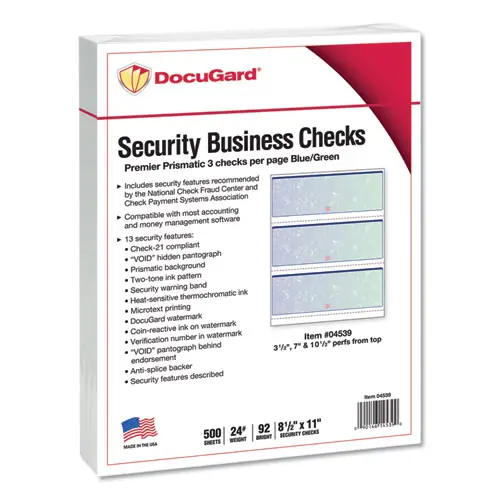 DocuGard™ Premier Prismatic Prismatic Security Check Paper, 13 Security Features, 500 Sheets, Blue/Green, 8.5 x 11"