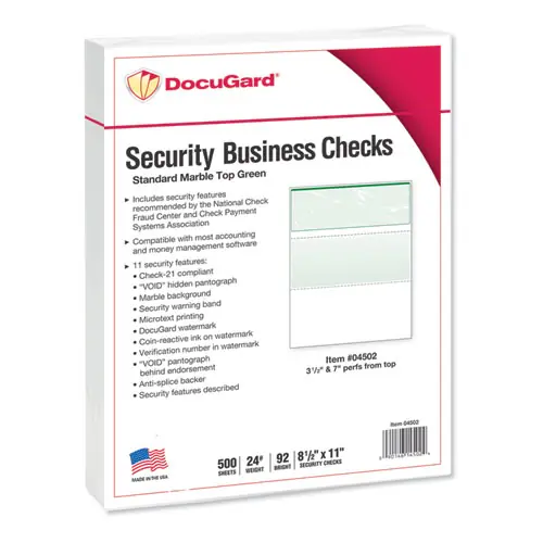 DocuGard™ Standard Security Check, Green Marble, 500/Ream