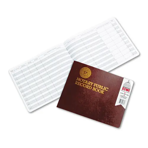 Dome® Notary Public Record Book, 10-Column Format, Maroon Cover, 10.5" x 8.25", 32 Sheets