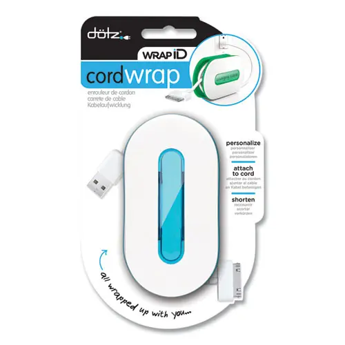 dotz® WrapID Cord Wrap, Blue, Holds up to 6 ft of Cord
