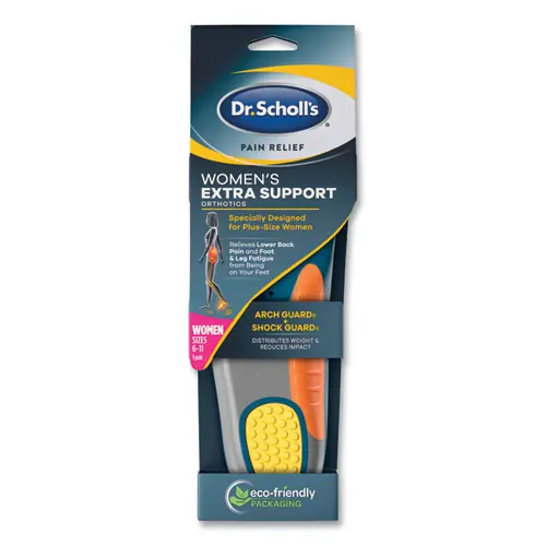Dr. Scholl's® Pain Relief Extra Support Orthotic Insoles, Women Sizes 6 to 11, Gray/Blue/Orange/Yellow, Pair