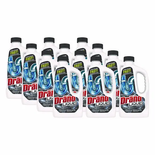 Drano® Liquid Drain Cleaner, 32 oz Safety Cap Bottle, 12/Carton
