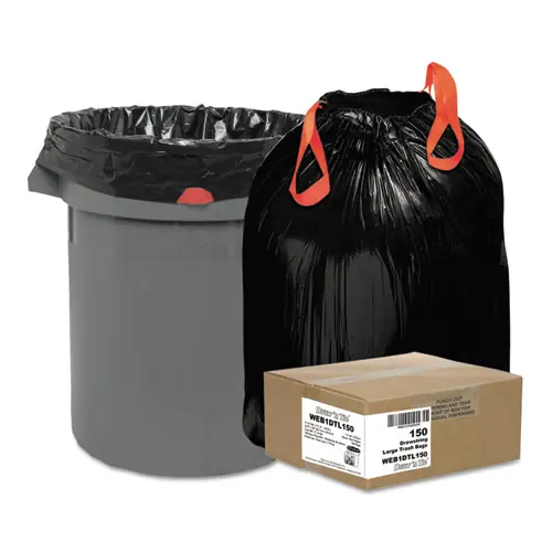 Draw 'n Tie® Heavy-Duty Trash Bags, Drawstring, 33 gal, 1.2 mil, 33.5" x 38", Black, 25 Bags/Roll, 6 Rolls/Box
