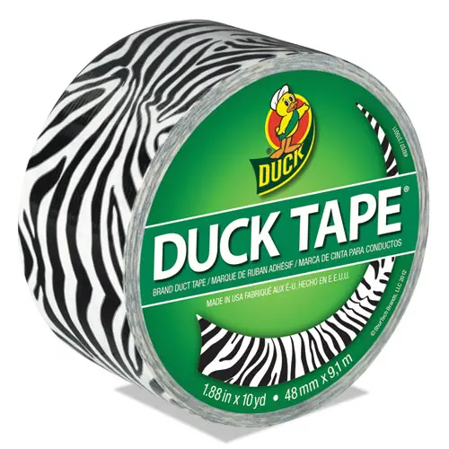 Duck® Colored Duct Tape, Black/White Zebra, 1.88" x 10 yds, 3" Core