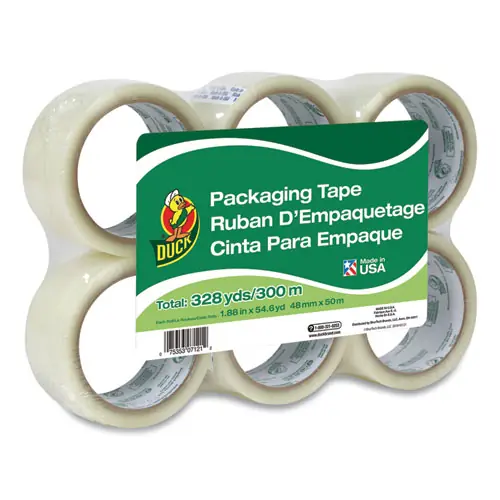 Duck® Commercial Grade Packaging Tape, Clear, 1.88" x 55 yds, 6/Pack