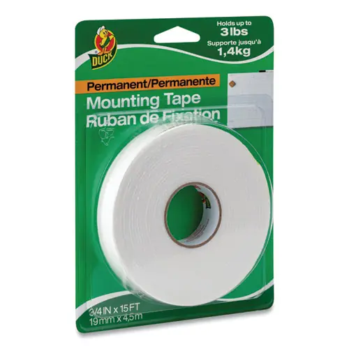 Duck® Double-Stick Foam Mounting Tape, Permanent, White, 0.75" x 15 ft