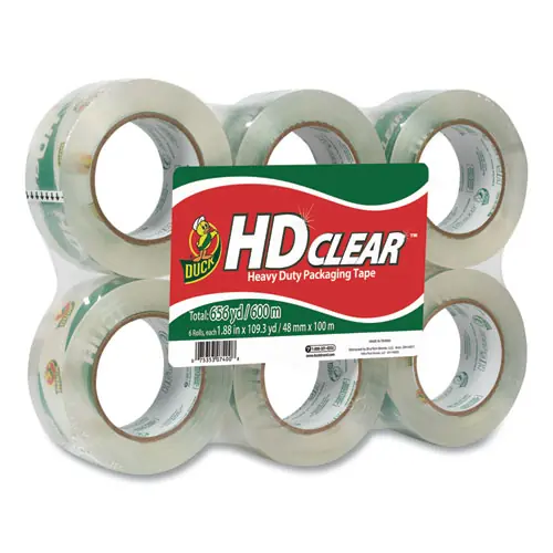 Duck® Heavy-Duty Carton Packaging Tape, 1.88" x 109.3 yds, Clear, 6/Pack