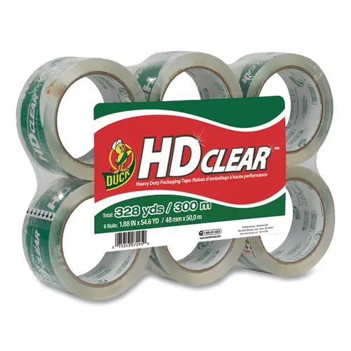 Duck® Heavy-Duty Carton Packaging Tape, Clear, 1.88" x 55 yds, 6 Pack