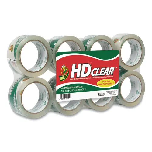 Duck® Heavy-Duty Carton Packaging Tape, Clear, 1.88" x 55 yds, 3" Core, 8/Pack