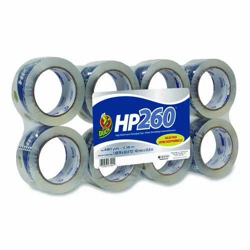 Duck® HP260 Packaging Tape, Heavy-Duty, 3" Core, 1.88" x 60 yds, Clear, 8 Rolls/Pack